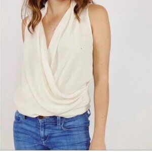 CABI Faux Wrap Sleeveless Blouse Ivory Eggshell Sz S #570 EUC